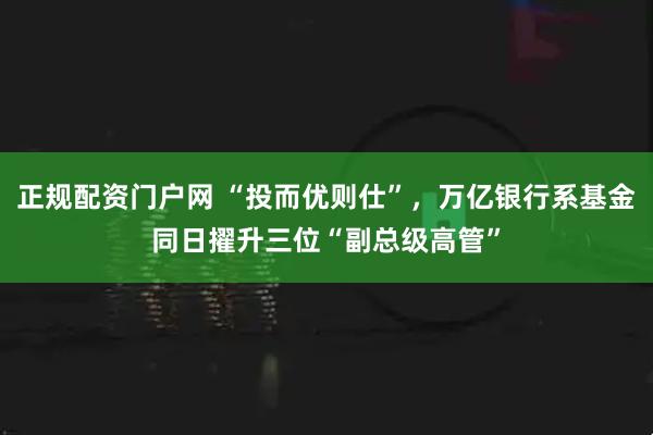 正规配资门户网 “投而优则仕”，万亿银行系基金同日擢升三位“副总级高管”